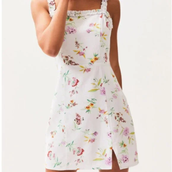 LA Hearts Linen Ruffle White Floral Spring Mini Dress - Picture 3 of 11